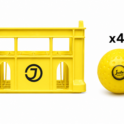 Justa Yellow Practice Ball Bundle 2026/27 | 40 yellow hockey balls housed in a heavy-duty rigid plastic storage crate