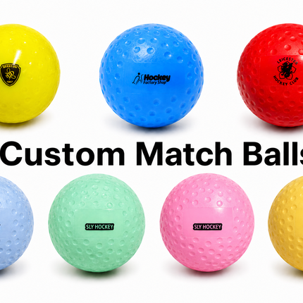 Custom Printed Match Hockey Balls | A collection of  double-dimple balls featuring a sharp, professional club logo