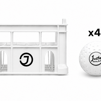 Justa White Practice Ball Bundle 2026/27 | 40 white hockey balls housed in a heavy-duty rigid plastic storage crate