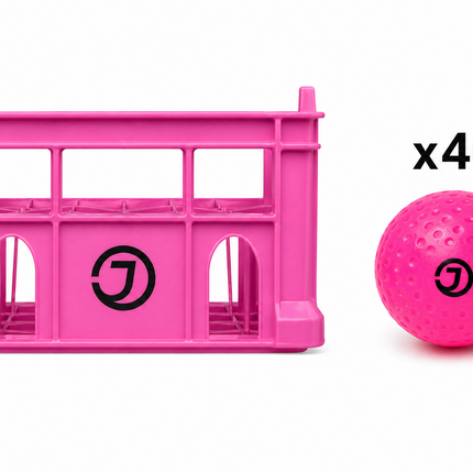 Justa Pink Light Practice Ball Bundle 2026/27 | 40 lightweight pink hockey balls inside a professional rigid storage crate