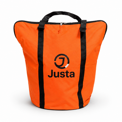 Justa 96L Penalty Corner Kit Bag in bright orange and black showing the large zip opening
