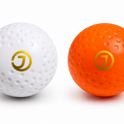 Justa Double Dimple Match Hockey Balls in White and High-Visibility Orange | Professional 5.5oz PU Match Spec