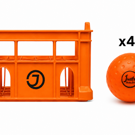 Justa Orange Practice Ball Bundle 2026/27 | 40 orange hockey balls housed in a heavy-duty rigid plastic storage crate
