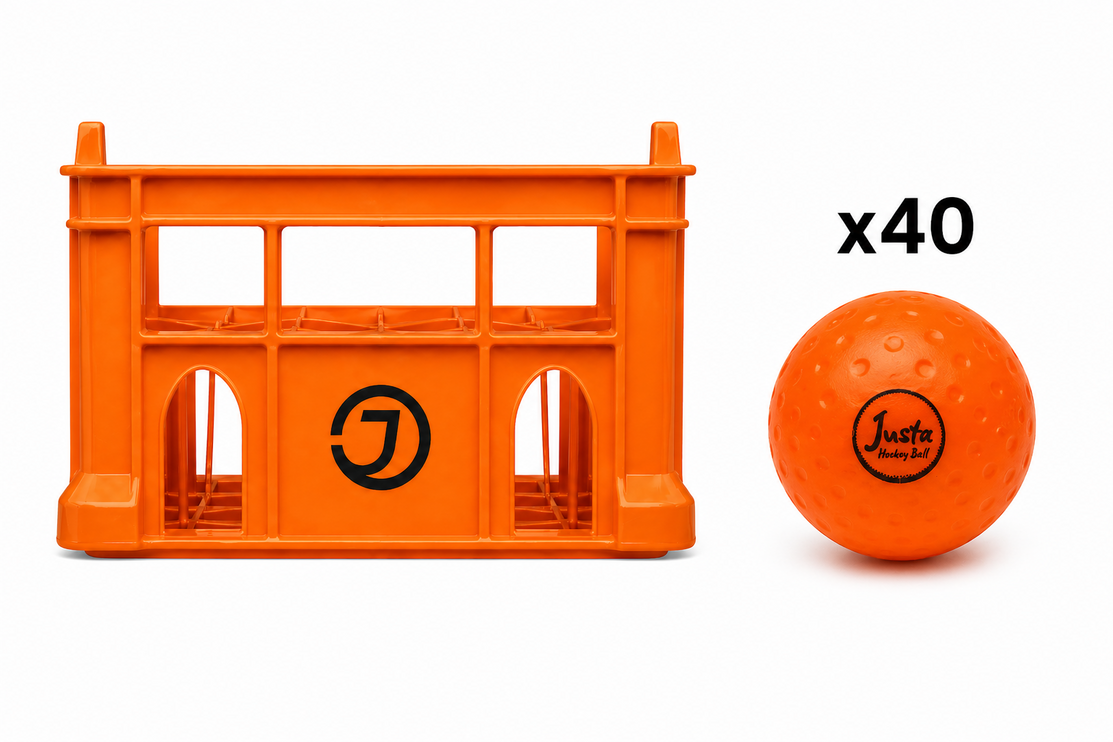Justa Orange Practice Ball Bundle 2026/27 | 40 orange hockey balls housed in a heavy-duty rigid plastic storage crate