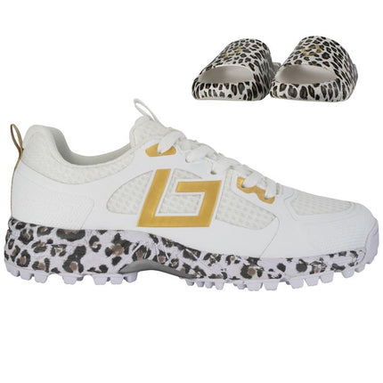 Brabo Tribute Hockey Shoes White/Gold/Leopard + Slides 2026/2027