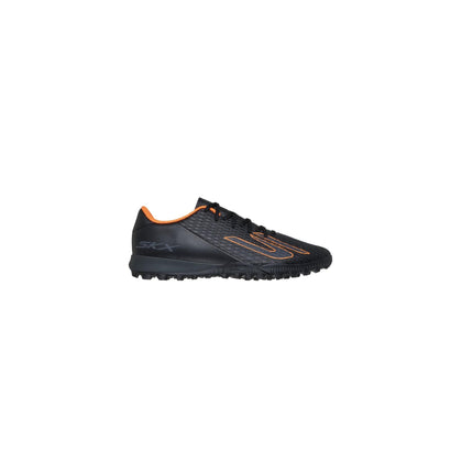 Skechers SKX_2 Club TF Football Boots in Black/Orange Lateral view showing the P.S.C. molding