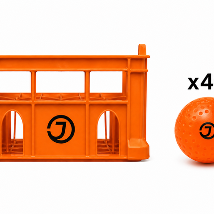 Justa Orange Light Practice Ball Bundle 2026/27 | 40 lightweight orange hockey balls inside a professional rigid storage crate