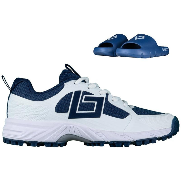 Brabo Tribute Junior Hockey Shoes Navy/White + Slides 2025