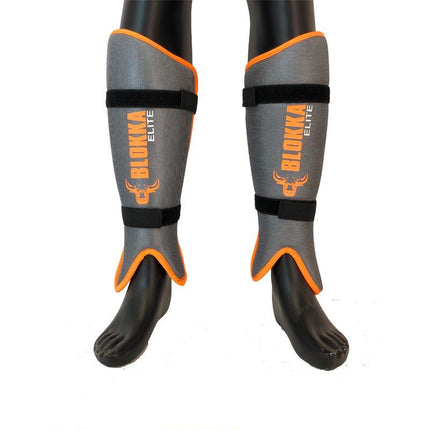 Blokka Elite Shinguards With Straps Dark Grey/Orange